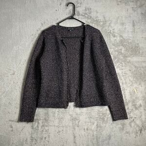 Eileen Fisher Wool Cotton Purple Fringed Open Front Cardigan Size Small